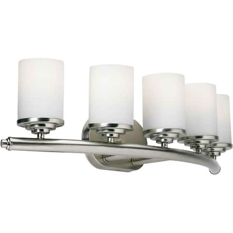 5-Light Brushed Nickel Vanity Light with Satin Opal Glass