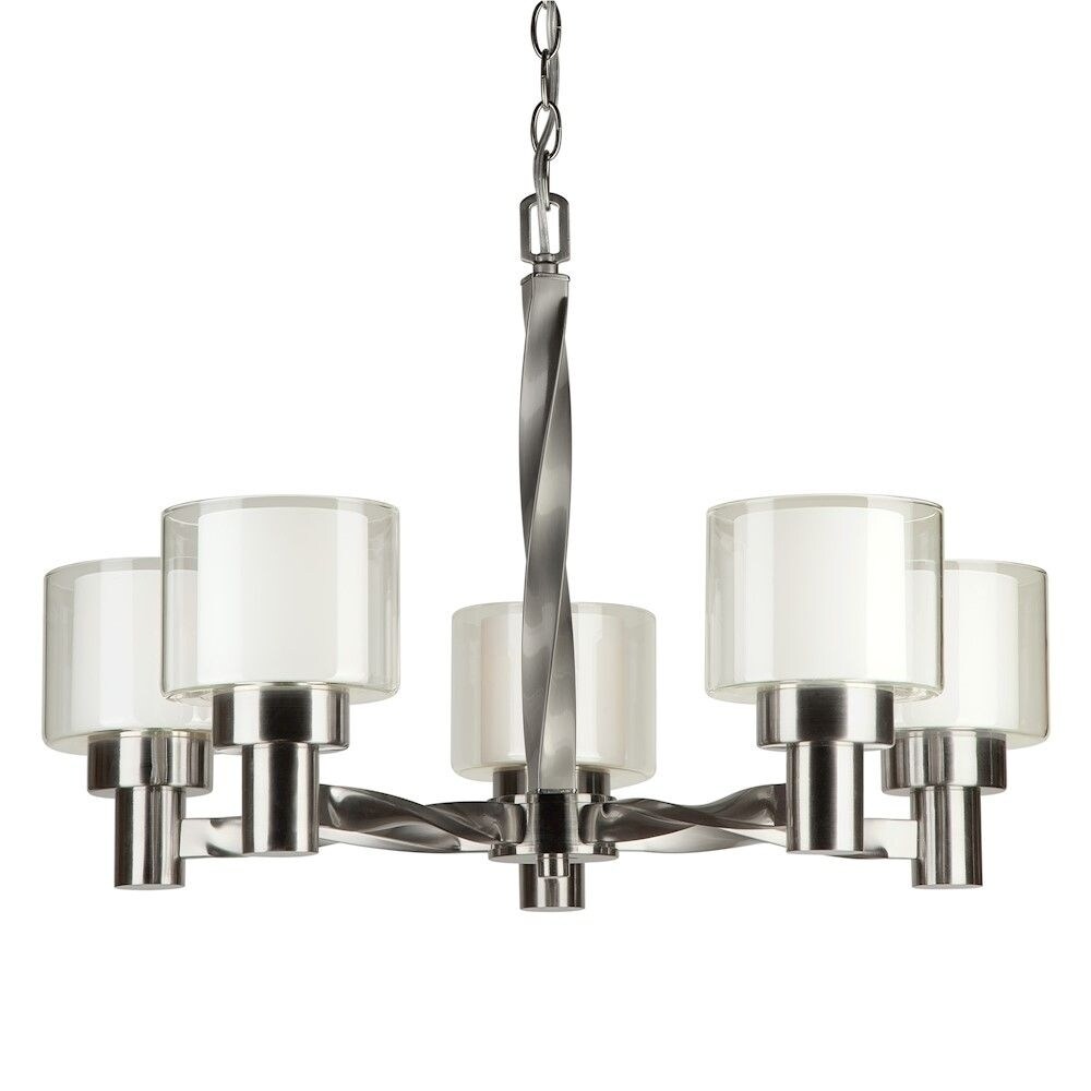 5-Light Brushed Nickel Chandelier with Clear Outer and White Inner Cylinder - Chandeliers For Bedrooms by Overstock.com
