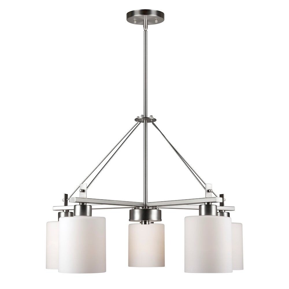 5-Light Brushed Nickel Chandelier with Satin Opal Glass - Chandeliers For Bedrooms by Overstock.com