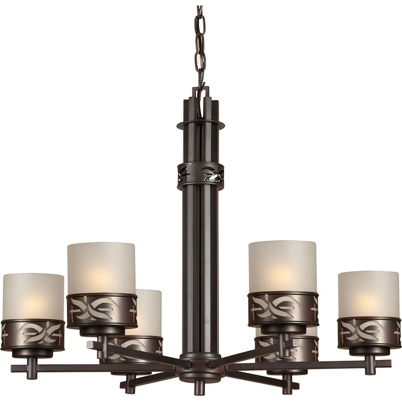 6-Light Antique Bronze Chandelier with Umber Linen Glass - Chandeliers For Bedrooms by Overstock.com