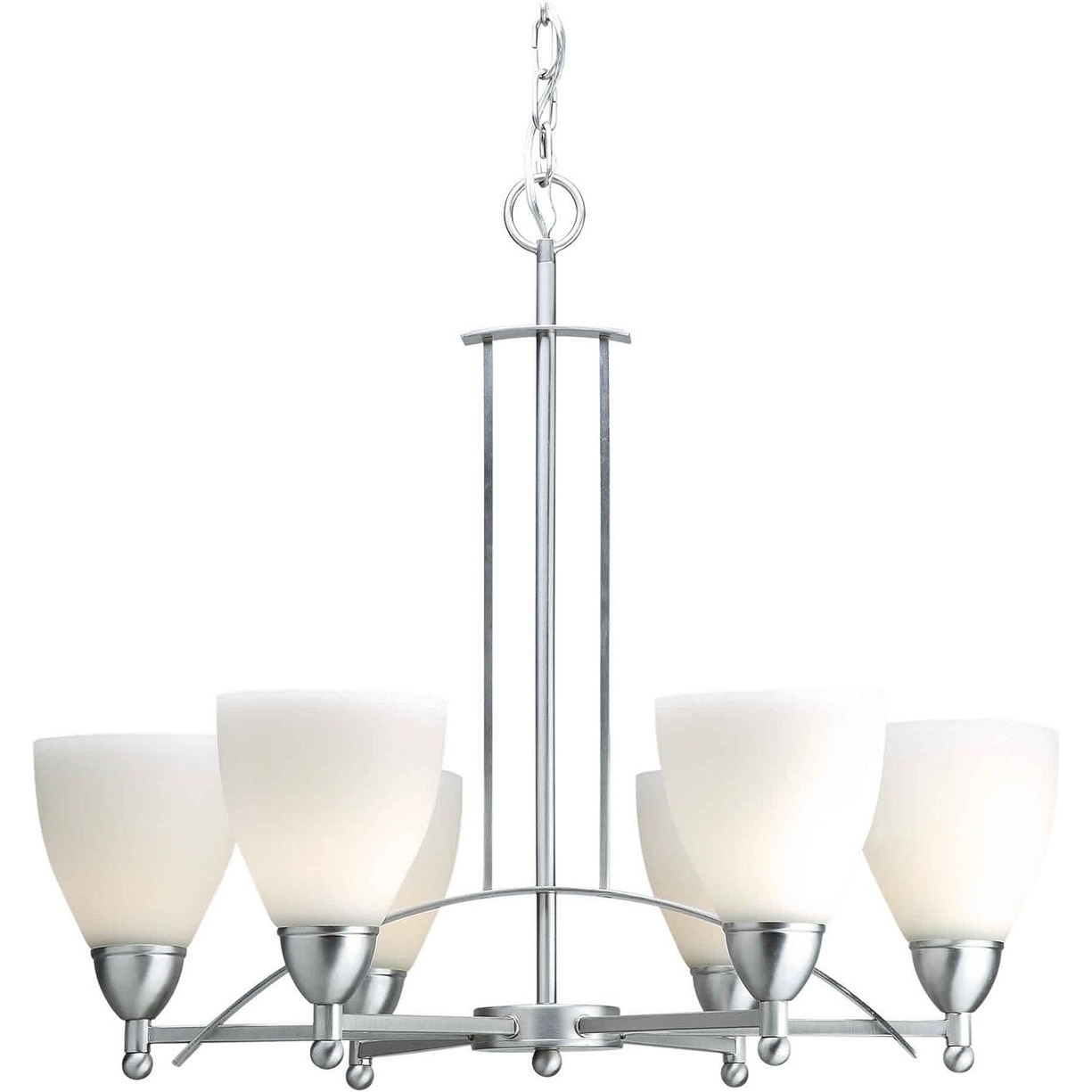 6-Light Brushed Nickel Chandelier with Satin Opal Glass - Chandeliers For Bedrooms by Overstock.com