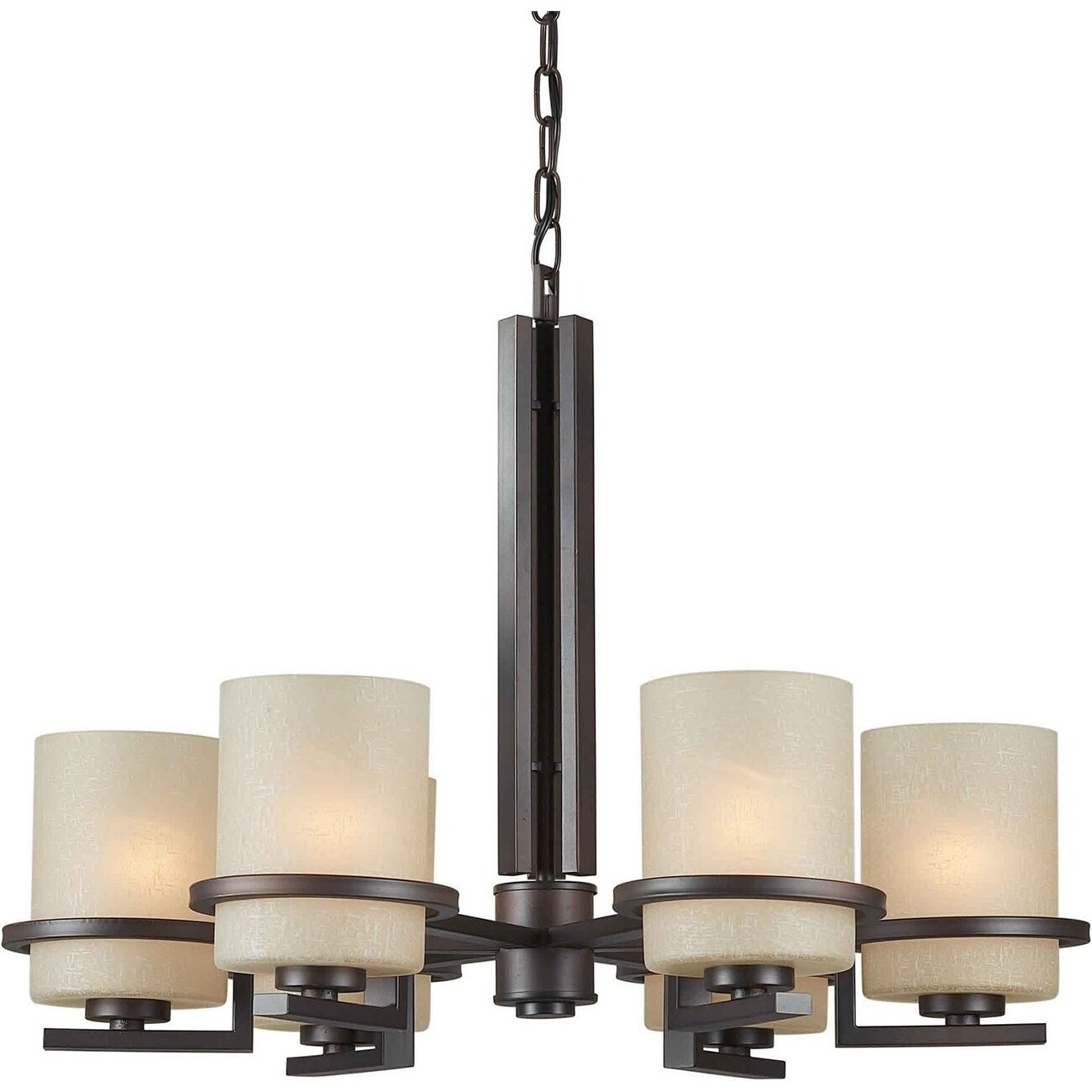 6-Light Antique Bronze Chandelier with Umber Linen Glass - Chandeliers For Bedrooms by Overstock.com