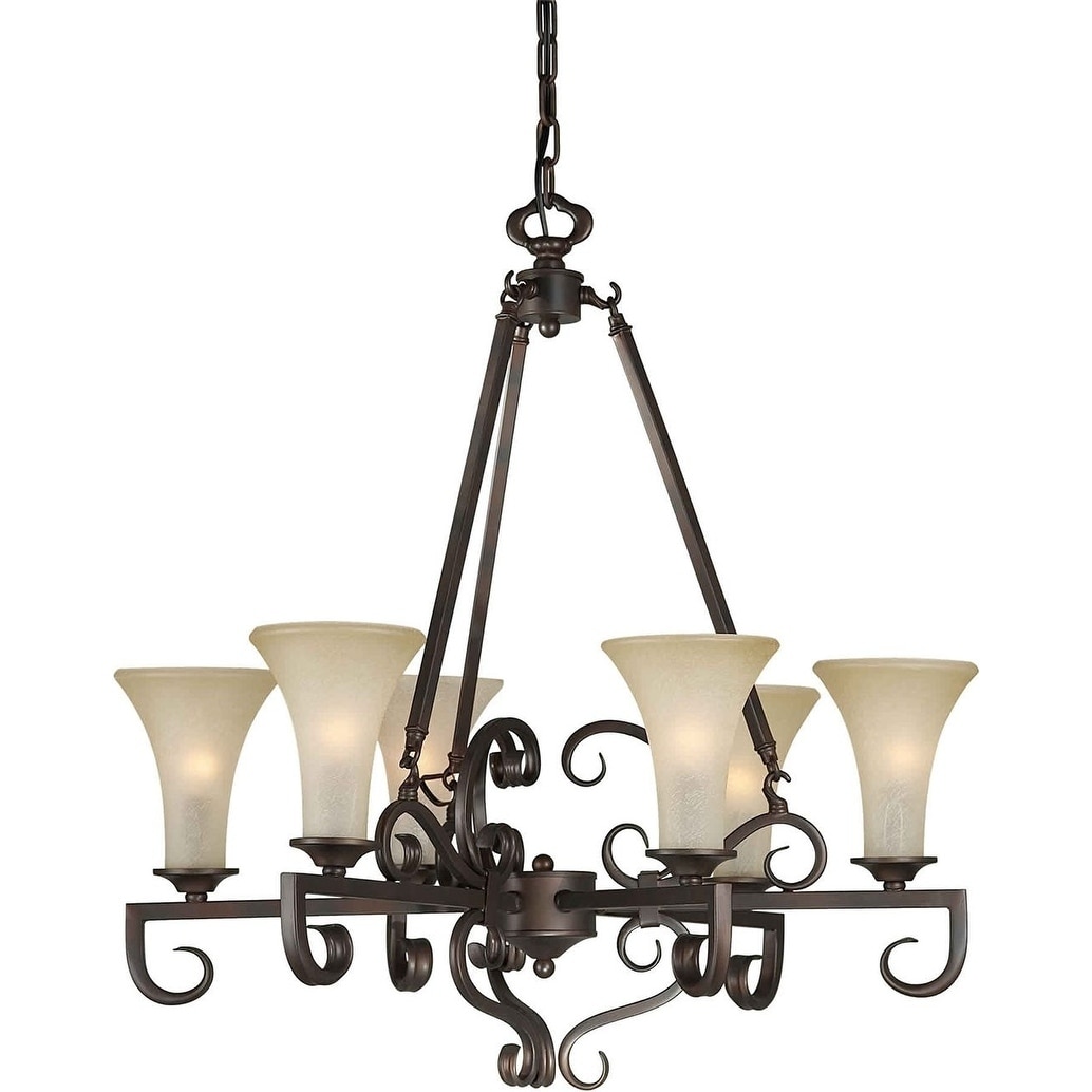 6-Light Antique Bronze Chandelier with Umber Mist Glass - Chandeliers For Bedrooms by Overstock.com