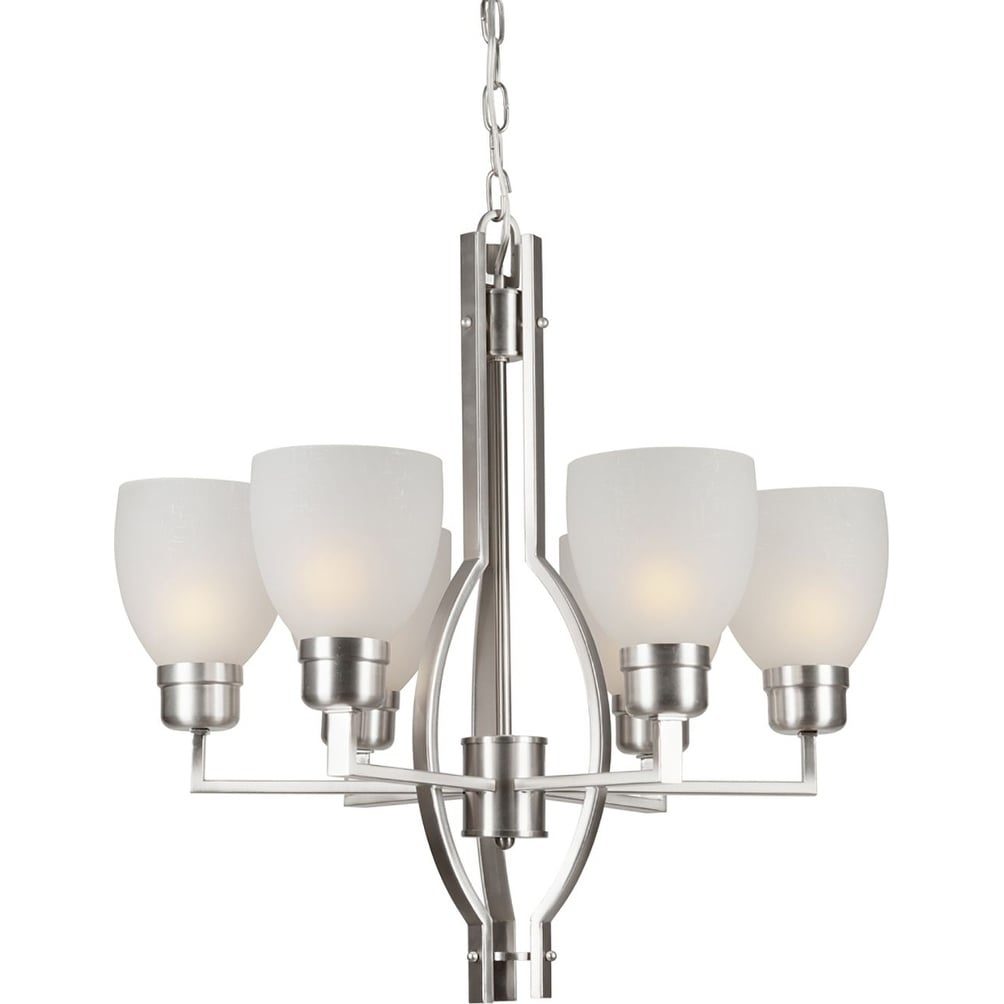 6-Light Brushed Nickel Chandelier with White Linen Glass - Chandeliers For Bedrooms by Overstock.com