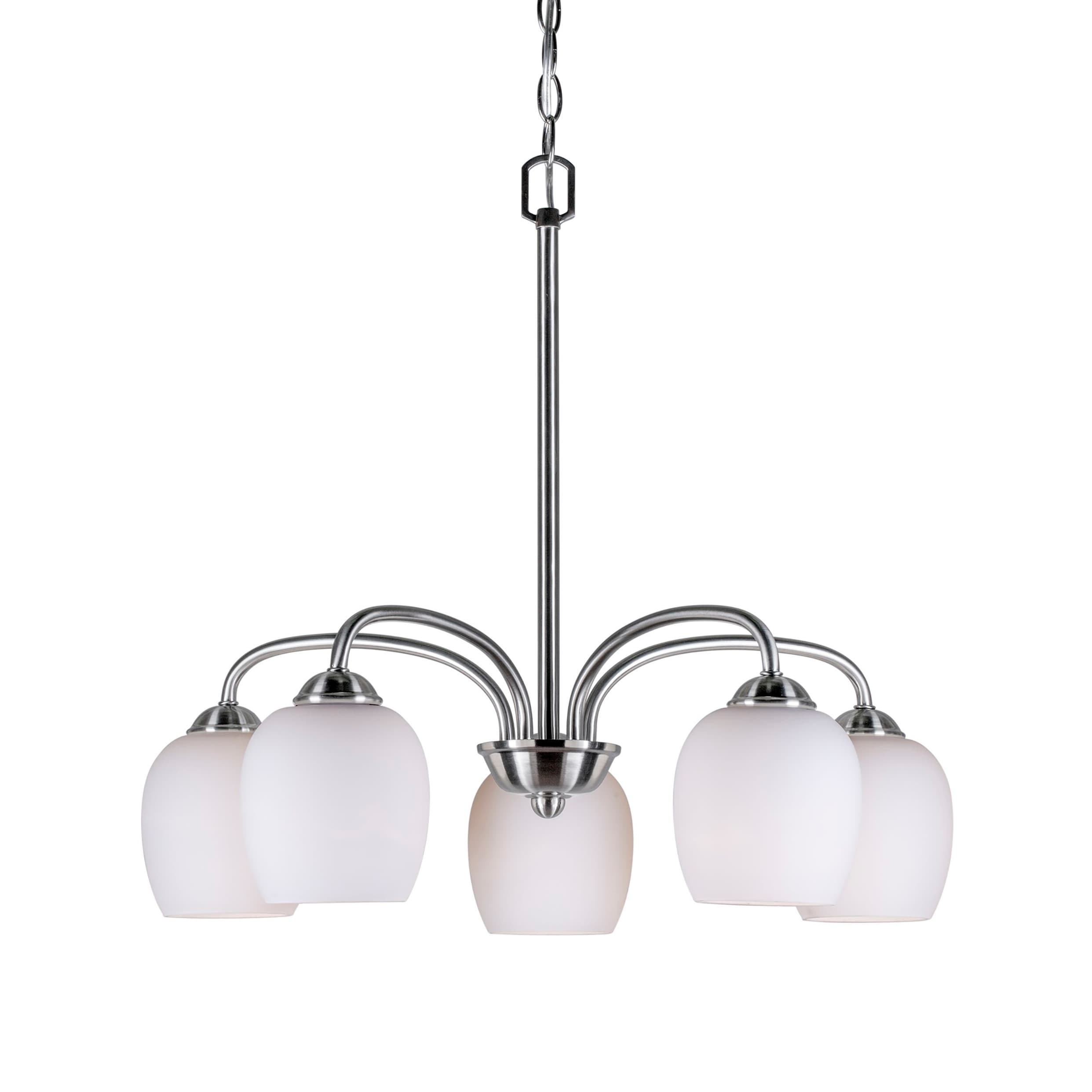5-Light Brushed Nickel Chandelier with Satin Opal Glass - Chandeliers For Bedrooms by Overstock.com