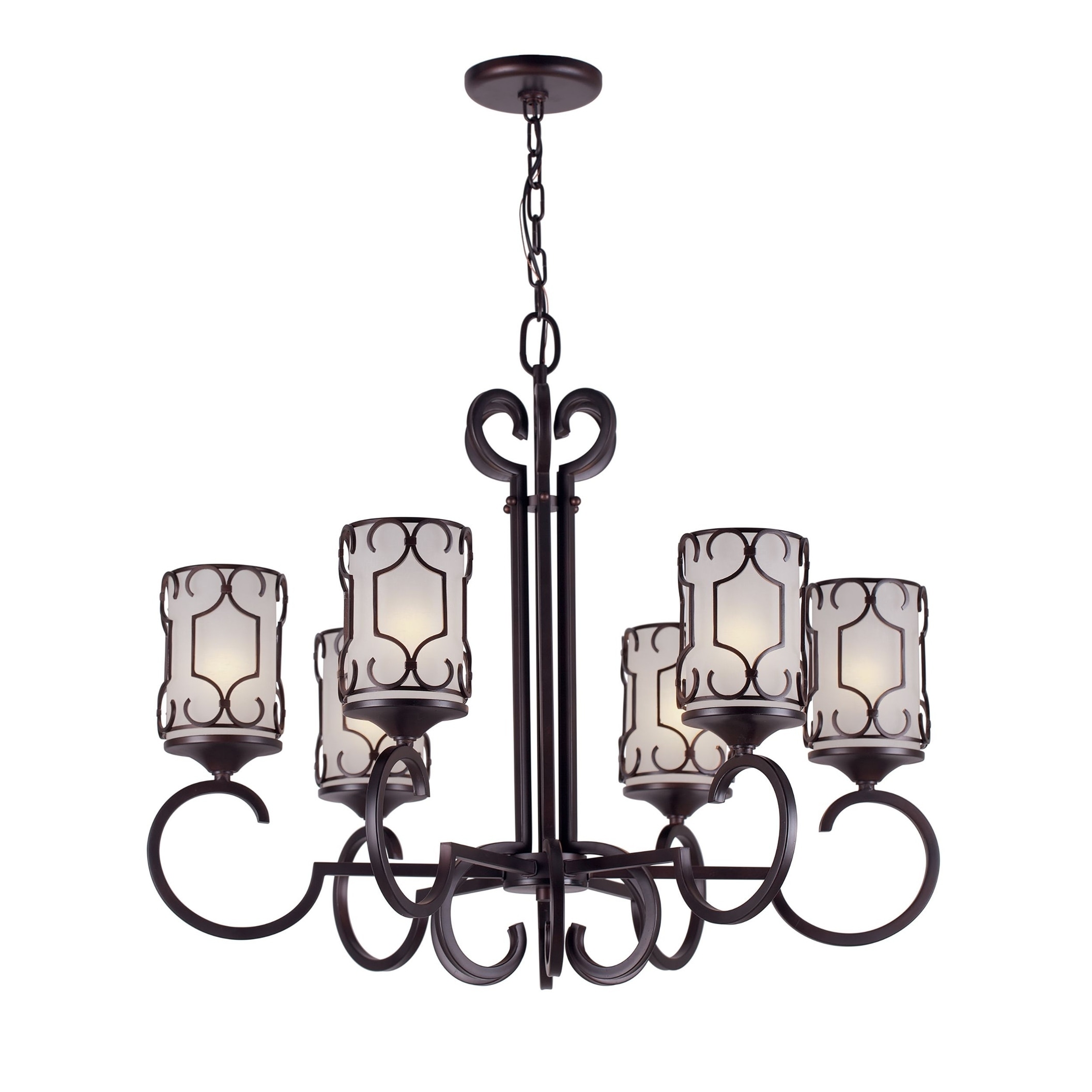 6-Light Antique Bronze Chandelier with White Linen Glass - Chandeliers For Bedrooms by Overstock.com