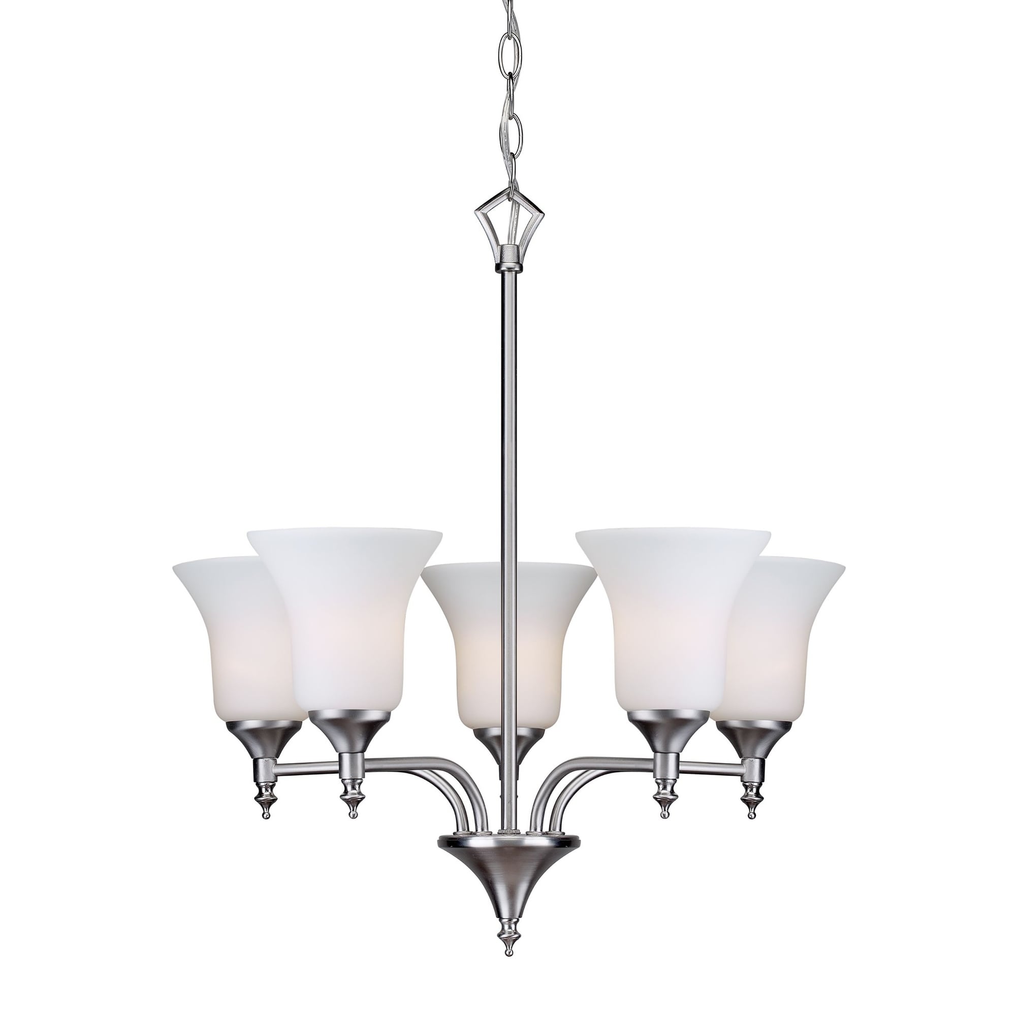 5-Light Brushed Nickel Chandelier with Satin Opal Glass - Chandeliers For Bedrooms by Overstock.com