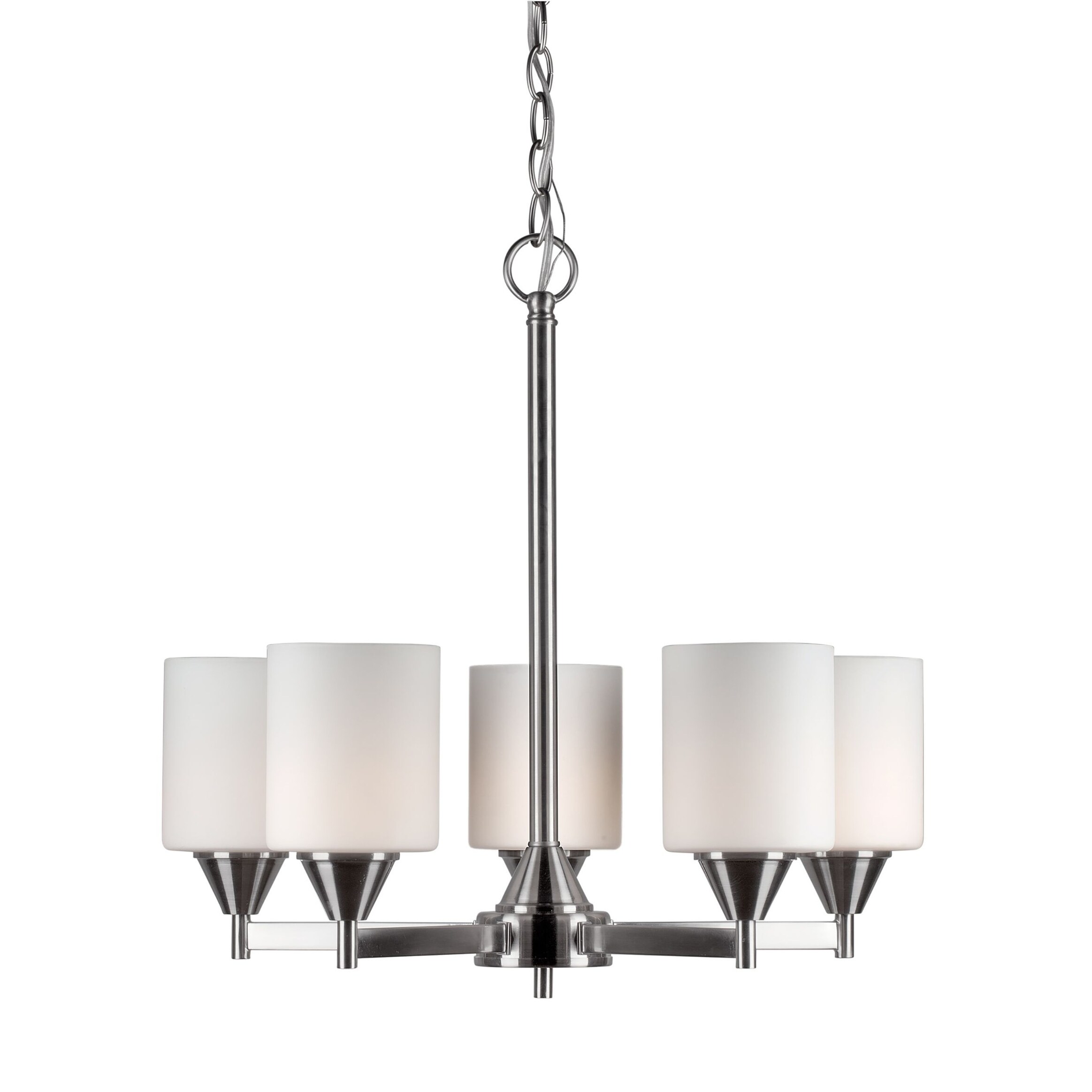 5-Light Brushed Nickel Chandelier with White Glass - Chandeliers For Bedrooms by Overstock.com