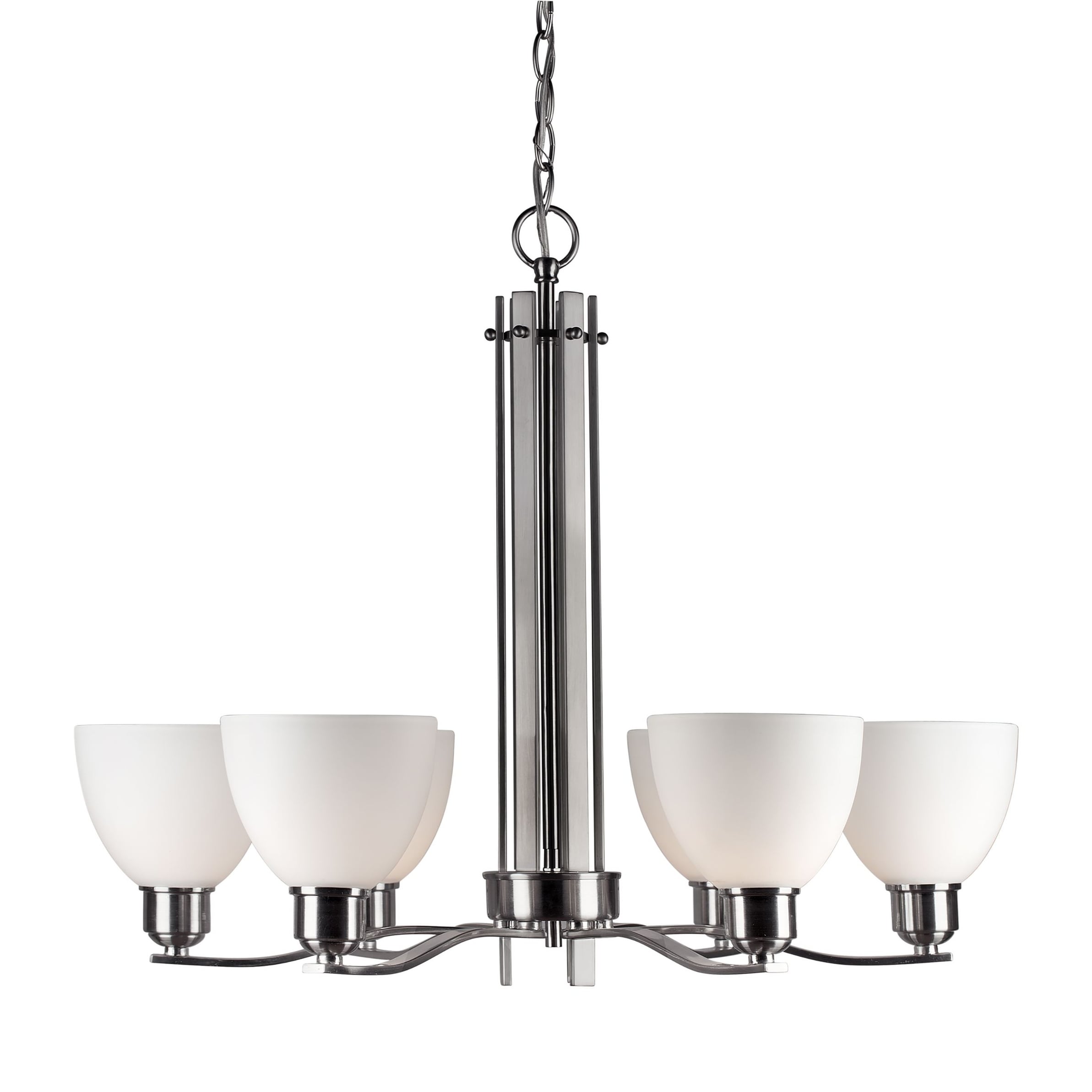6-Light Brushed Nickel Chandelier with White Glass - Chandeliers For Bedrooms by Overstock.com