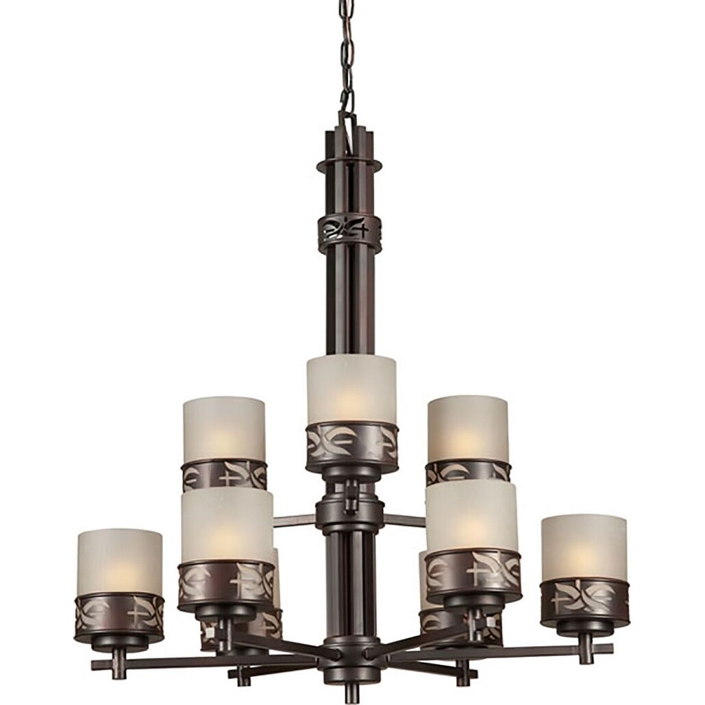 9-Light Antique Bronze Chandelier with Umber Linen Glass - Chandeliers For Bedrooms by Overstock.com