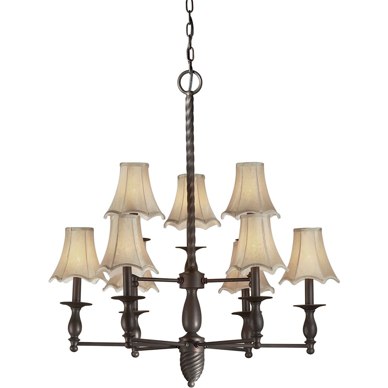 9-Light Antique Bronze Chandelier with Fabric Shade - Chandeliers For Bedrooms by Overstock.com