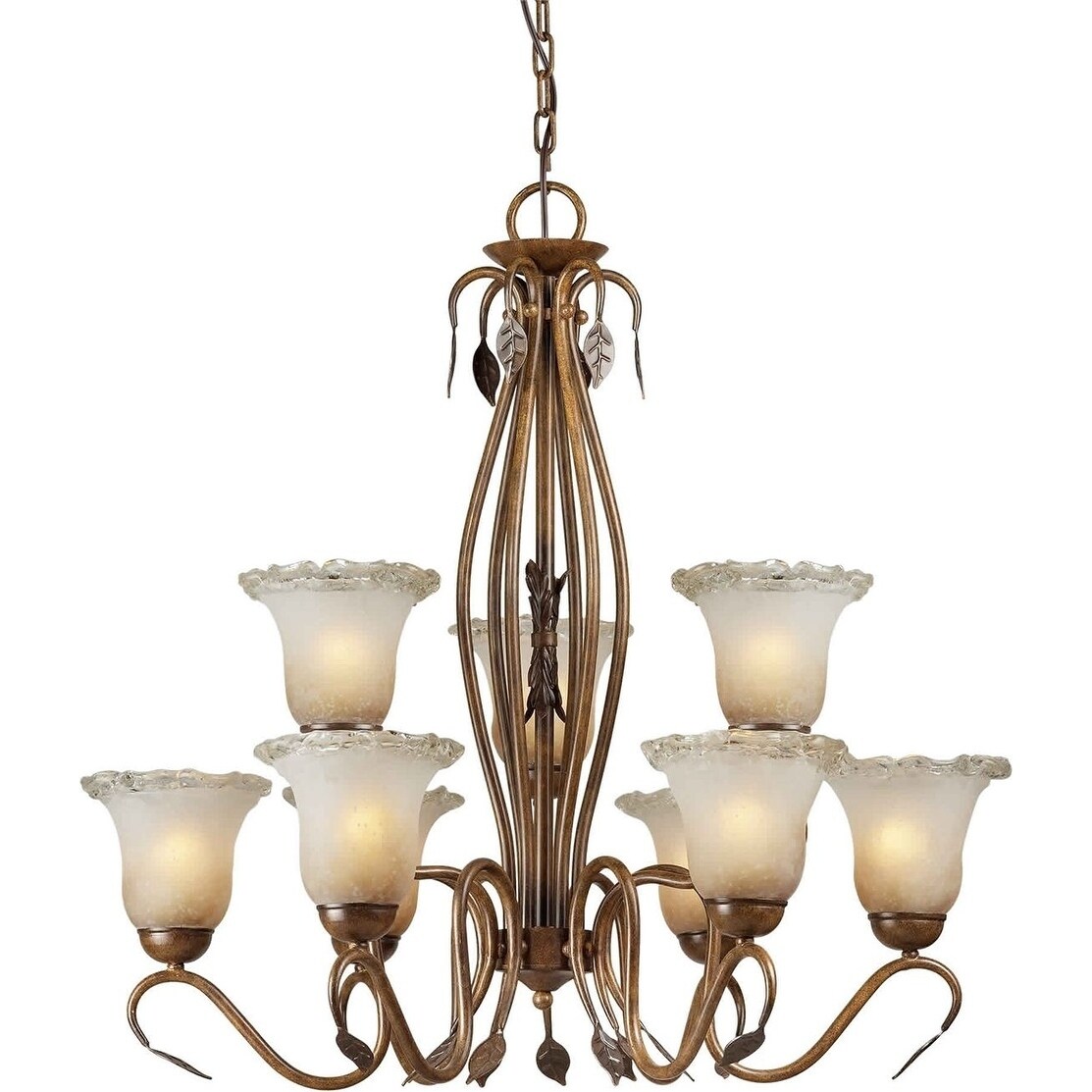 9-Light Rustic Sienna Chandelier with Umber Ice Glass - Chandeliers For Bedrooms by Overstock.com