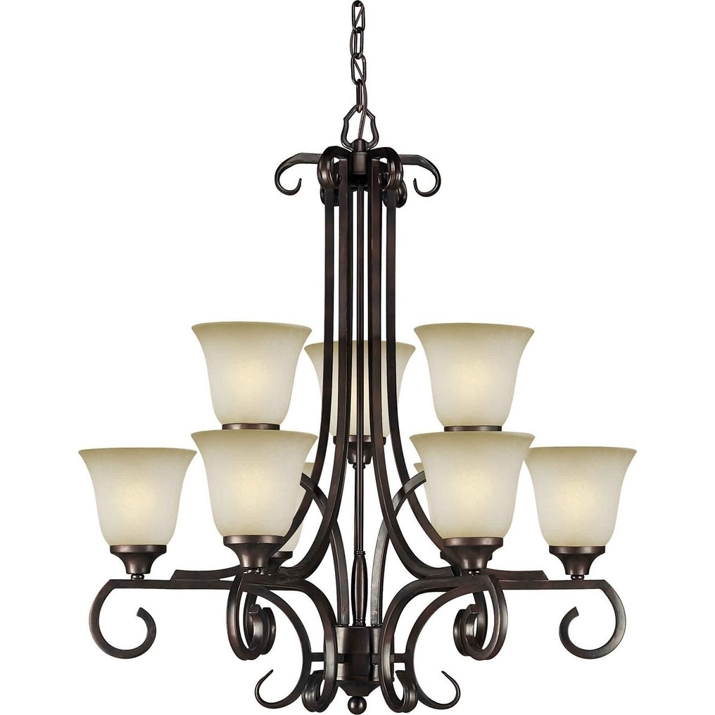 9-Light Antique Bronze Chandelier with Umber Mist Glass - Chandeliers For Bedrooms by Overstock.com
