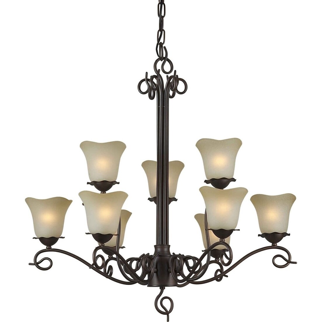 9-Light Antique Bronze Chandelier with Shaded Umber Glass - Chandeliers For Bedrooms by Overstock.com