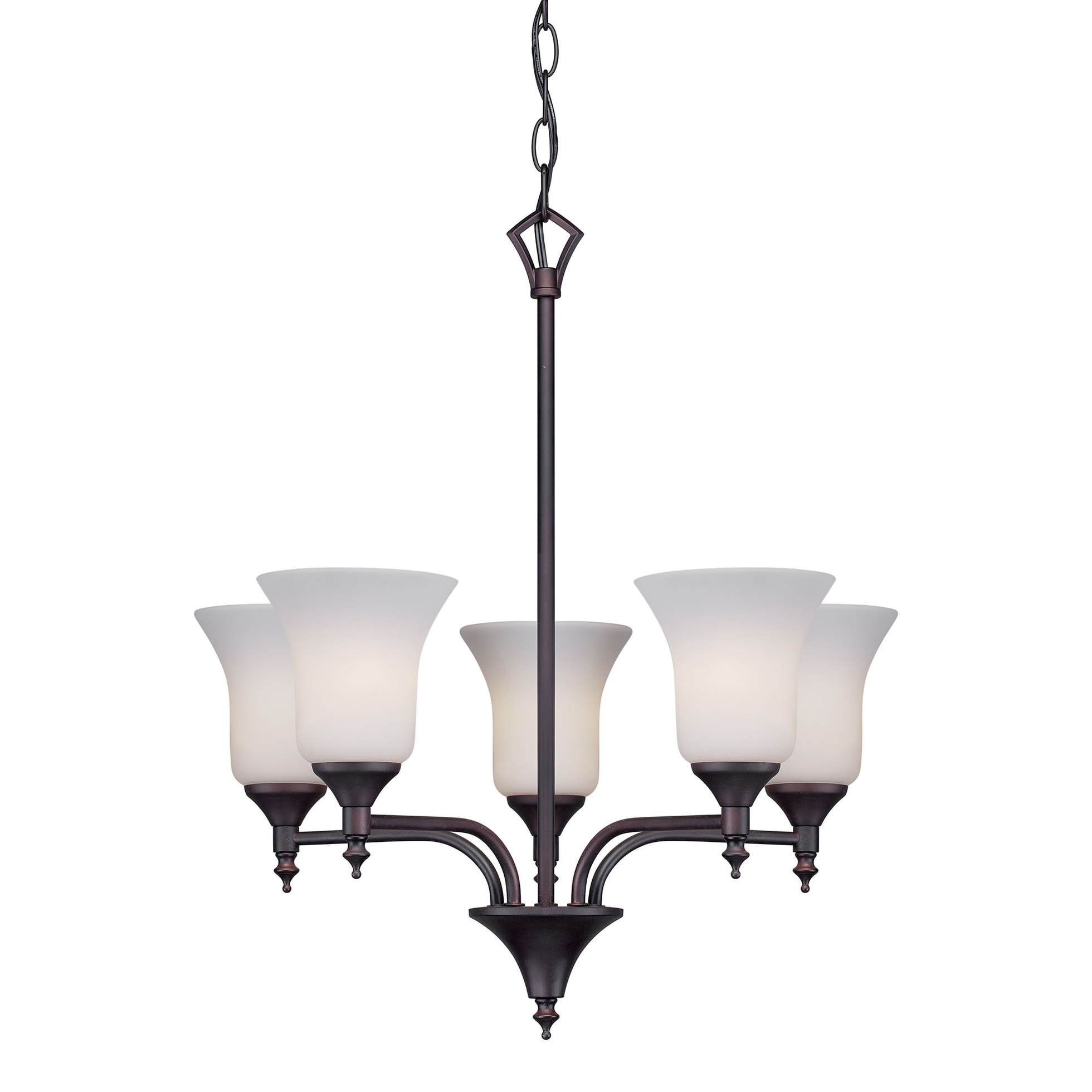 5-Light Antique Bronze Chandelier with Satin Opal Glass - Chandeliers For Bedrooms by Overstock.com