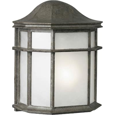1-Light River Rock Outdoor Wall Lantern with White Acrylic Panel