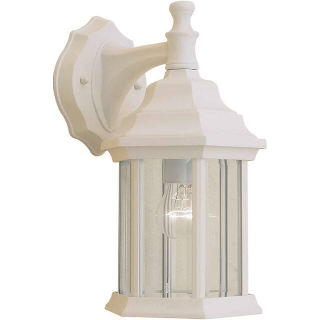 1-Light Matte White Outdoor Wall Lantern with Clear Beveled Glass Panels