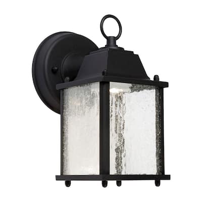 Black Outdoor Wall Lantern with Clear Seeded Glass Panels
