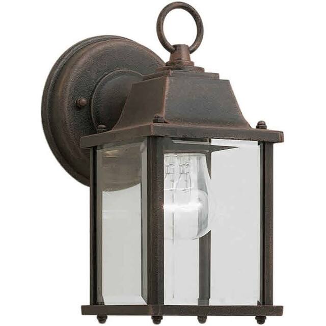 1-Light Painted Rust Outdoor Wall Lantern with Clear Beveled Glass Panels