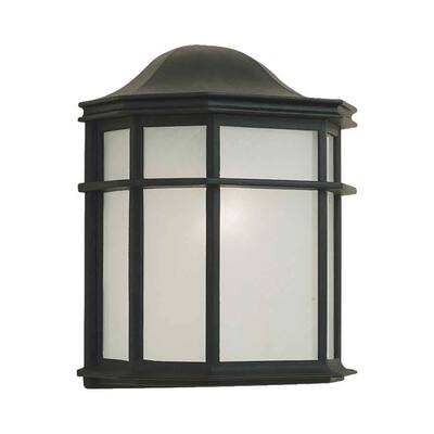 1-Light Black Outdoor Wall Lantern with White Acrylic Panel