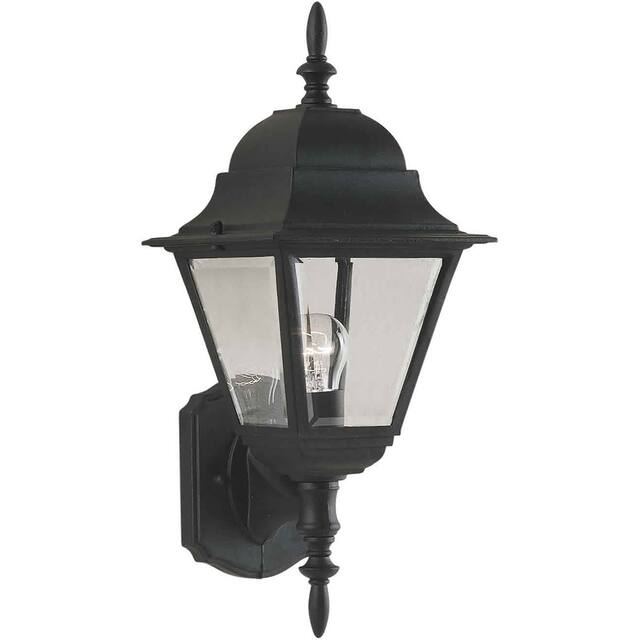 1-Light Black Outdoor Wall Lantern with Clear Beveled Glass Panels