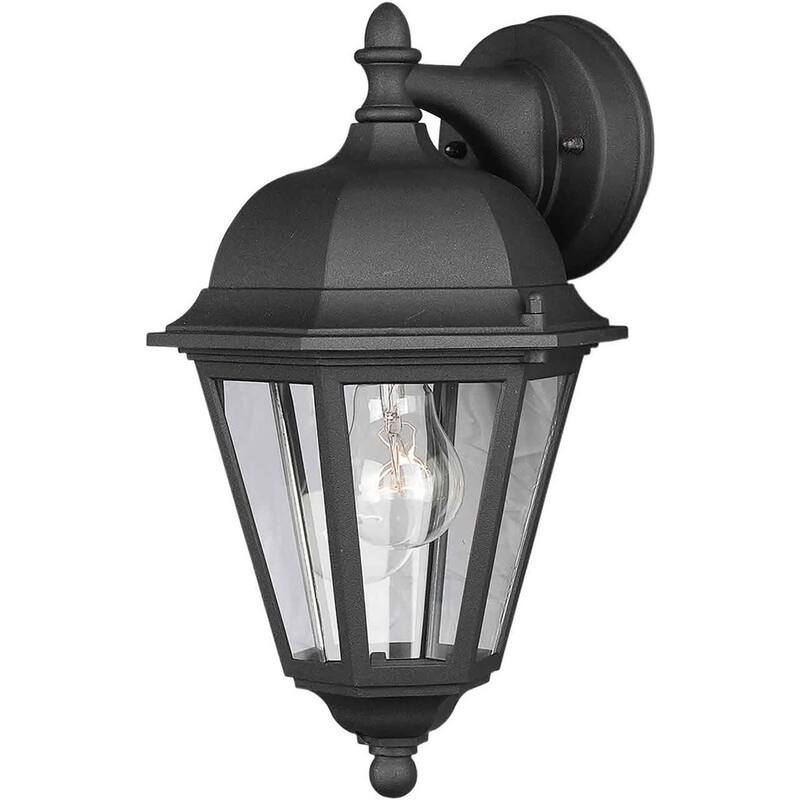 1-Light Black Outdoor Wall Lantern with Clear Glass Panels