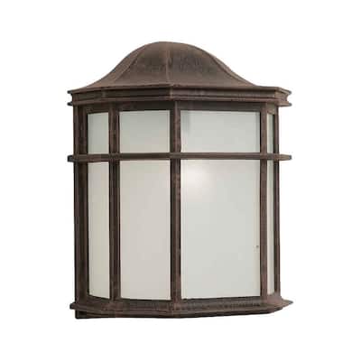 1-Light Painted Rust Outdoor Wall Lantern with White Acrylic Panel