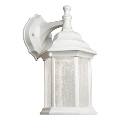 White Outdoor Wall Lantern with Clear Seeded Glass Panels