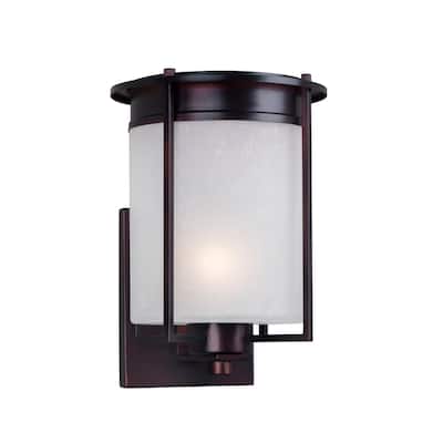 1-Light Antique Bronze Outdoor Wall Lantern with Frosted Seeded Glass