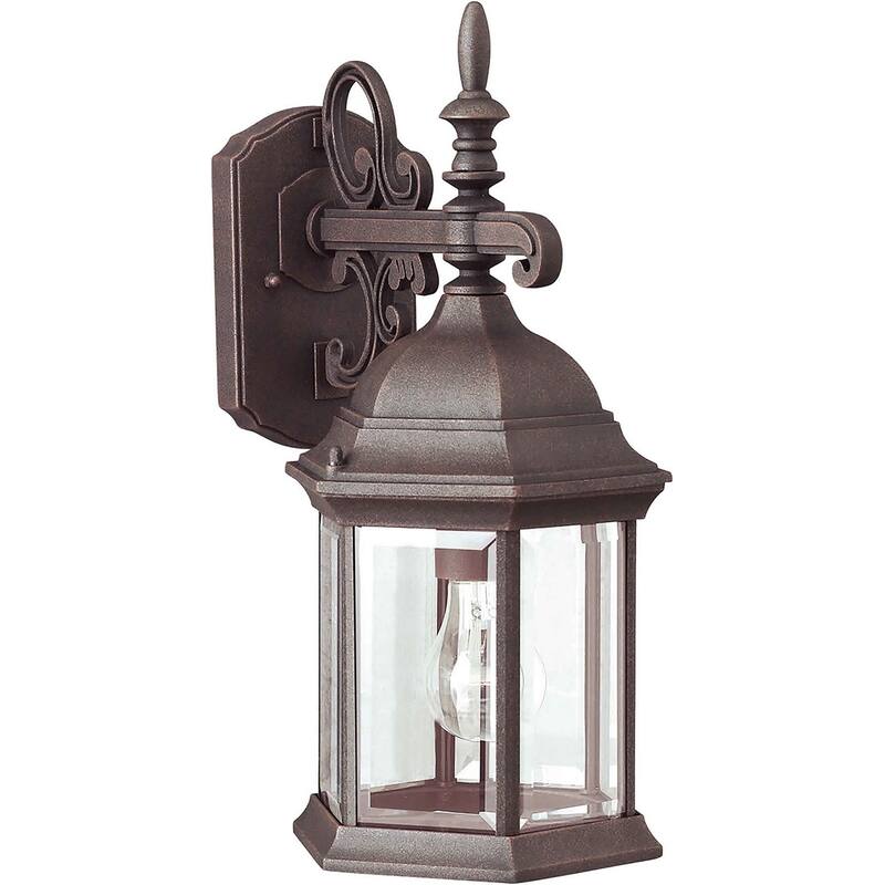 1-Light Painted Rust Outdoor Wall Lantern with Clear Beveled Glass Panels