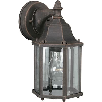 1-Light Painted Rust Outdoor Wall Lantern with Clear Beveled Glass Panels