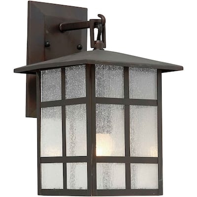 1-Light Antique Bronze Outdoor Wall Lantern with Clear Seeded Glass Panels