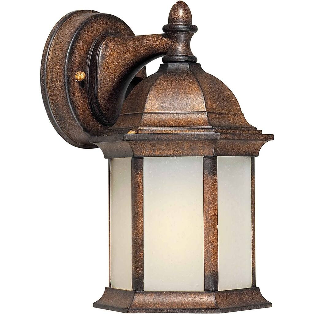 1-Light Rustic Sienna Fluorescent Outdoor Lighting with Frosted Seeded Glass Panels