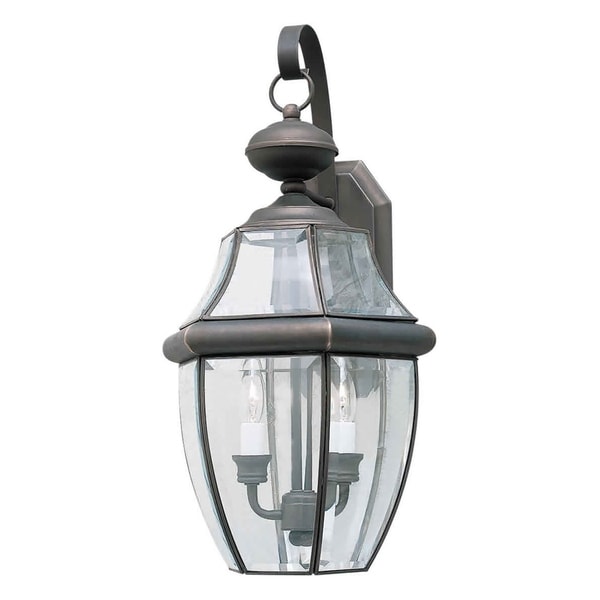 2-Light Royal Bronze Outdoor Wall Lantern With Clear Beveled Glass ...