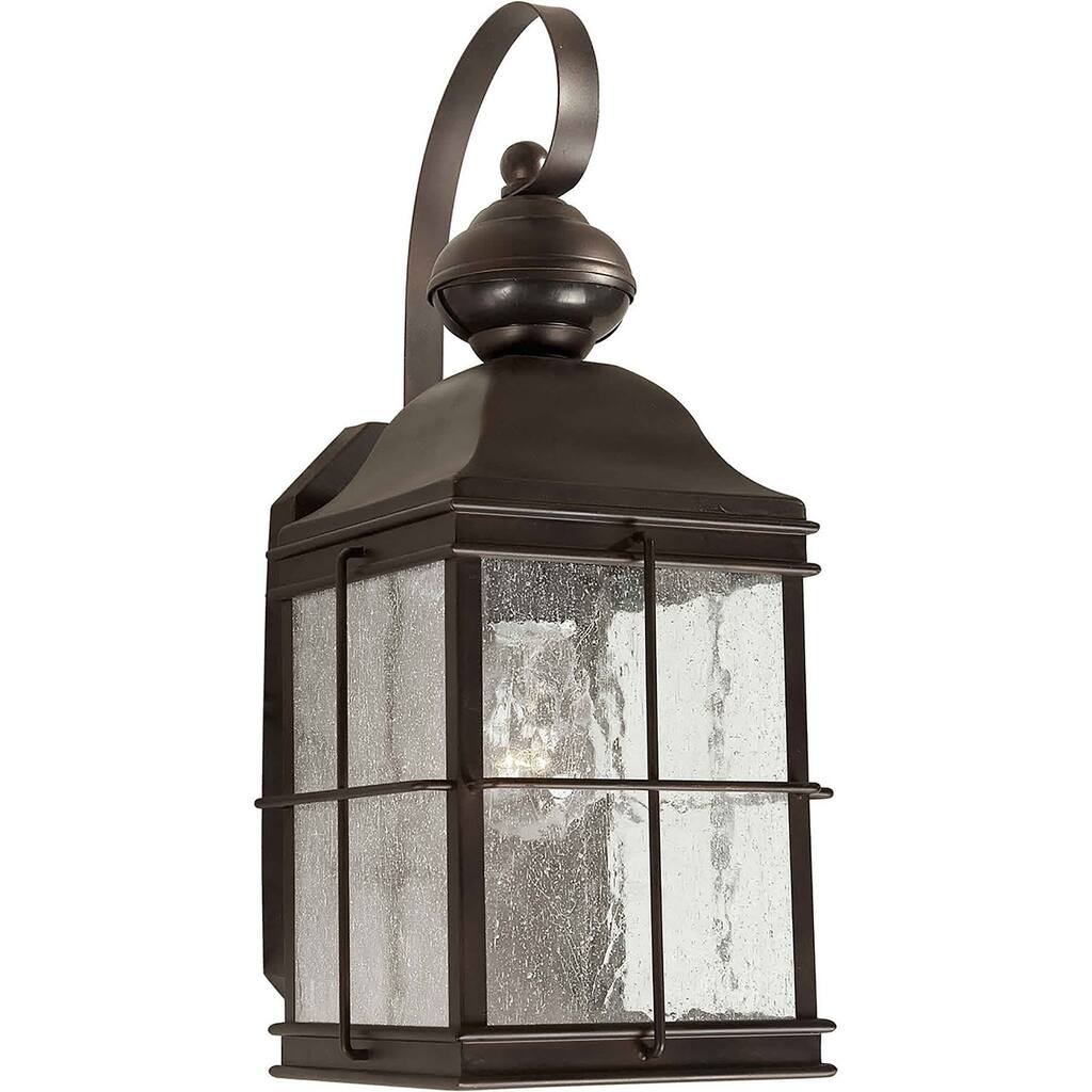 1-Light Antique Bronze Outdoor Wall Lantern with Clear Seeded Glass Panels
