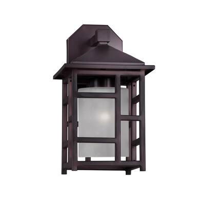 1-Light Antique Bronze Outdoor Wall Lantern with Frosted Seeded Glass