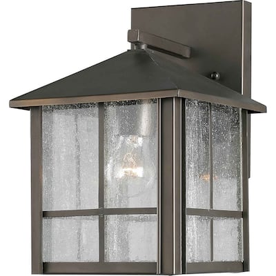 1-Light Royal Bronze Outdoor Wall Lantern with Clear Seeded Glass Panels