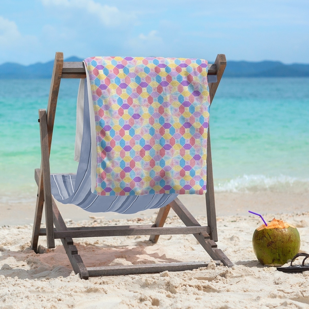 White Classic 100% Cotton Cabana Striped Oversized Beach Towels Set of 4 - 30x60 Rainbow - Multicolor