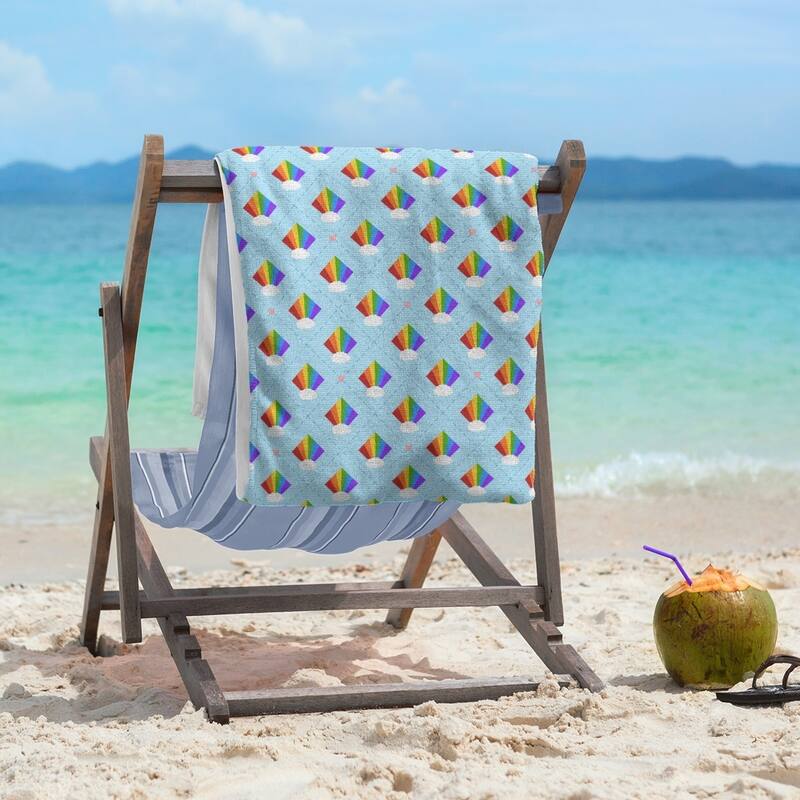 Argyle Rainbow Pattern Beach Towel - 36 x 72 - Microfiber - Blue