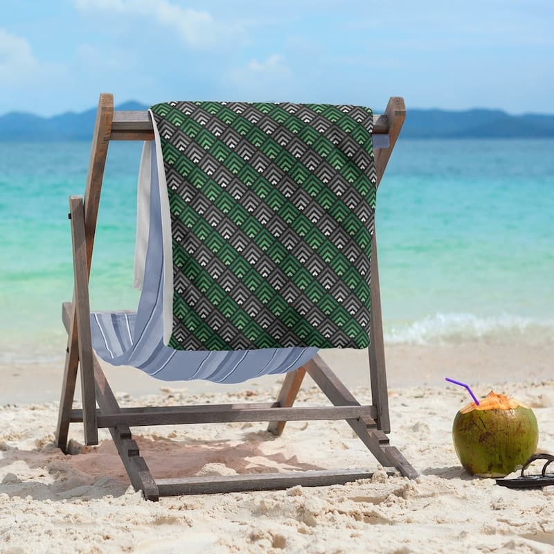 Geometric Ombre Stripe Pattern Beach Towel - 36 x 72 - Microfiber - Green & Black