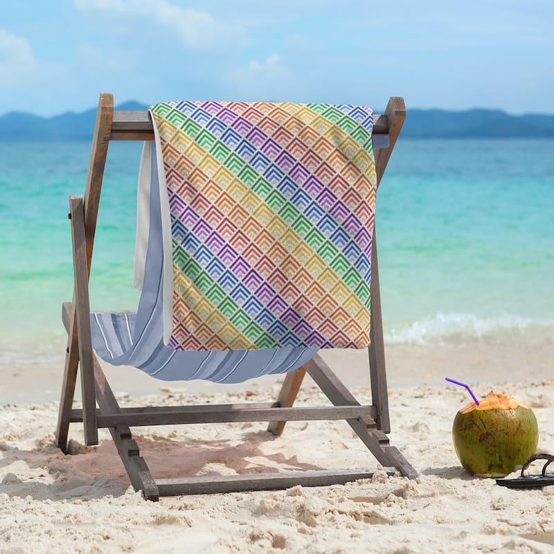 Geometric Ombre Stripe Pattern Beach Towel - 36 x 72 - Cotton - Rainbow