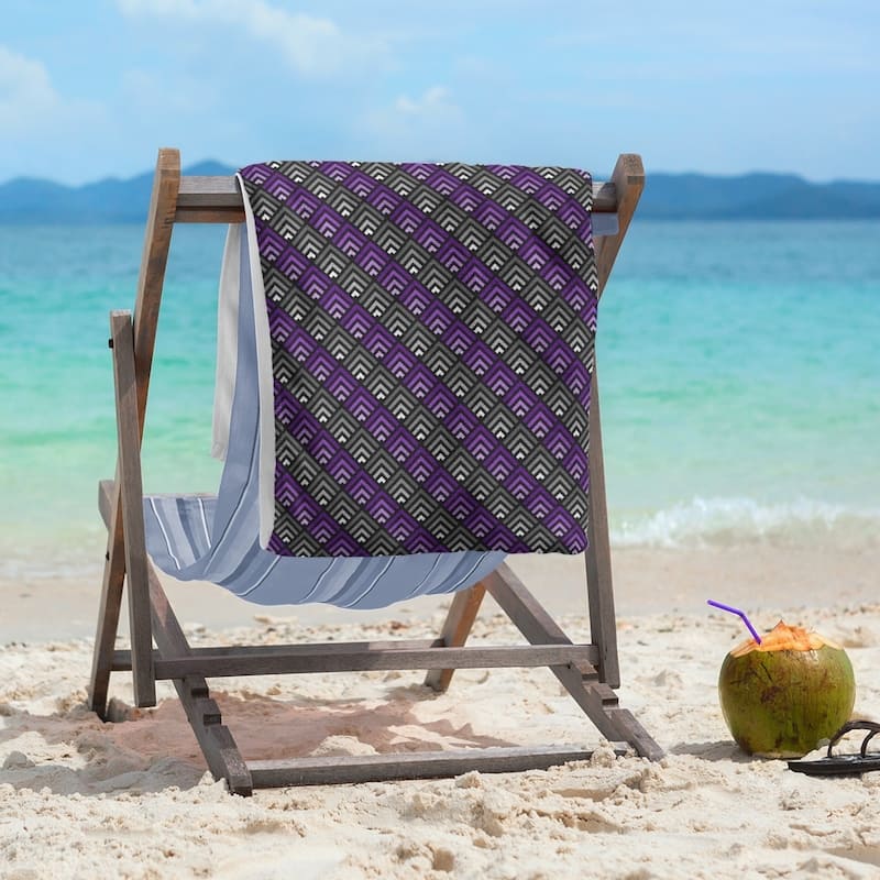 Geometric Ombre Stripe Pattern Beach Towel - 36 x 72 - Microfiber - Purple & Black