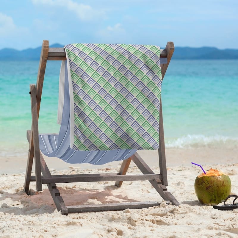 Geometric Ombre Stripe Pattern Beach Towel - 36 x 72 - Cotton - Green & Blue