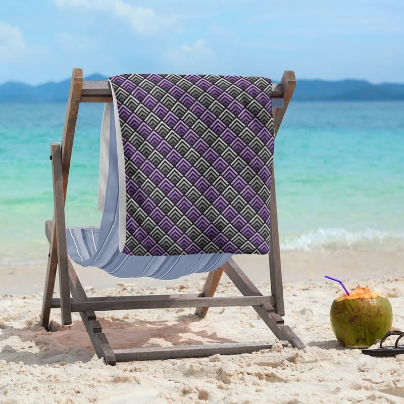 Geometric Ombre Stripe Pattern Beach Towel - 36 x 72 - Microfiber - Purple & Gray