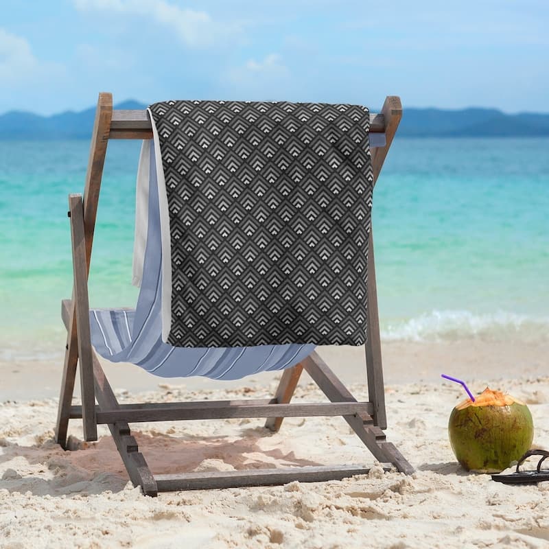 Classic Geometric Ombre Pattern Beach Towel - 36 x 72 - Cotton - Black