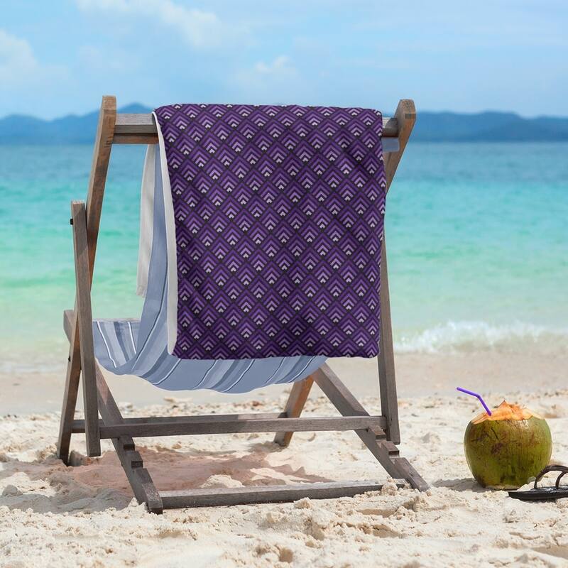 Classic Geometric Ombre Pattern Beach Towel - 36 x 72 - Microfiber - Black & Purple
