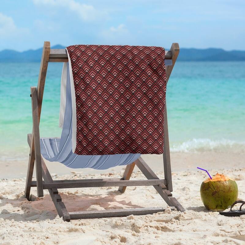 Classic Geometric Ombre Pattern Beach Towel - 36 x 72 - Microfiber - Black & Red