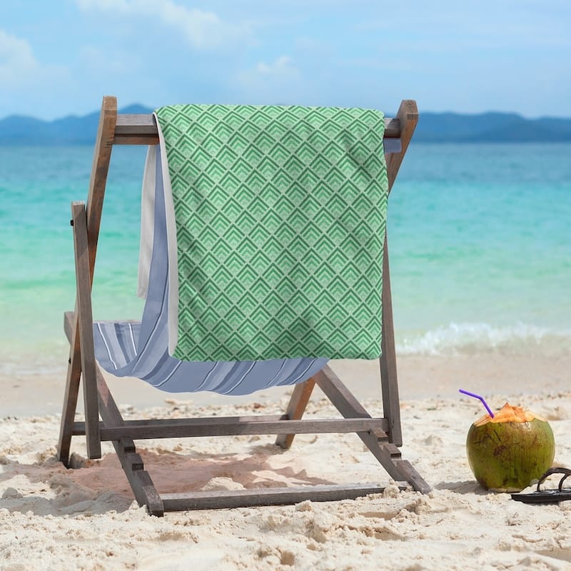 Classic Geometric Ombre Pattern Beach Towel - 36 x 72 - Cotton - Green