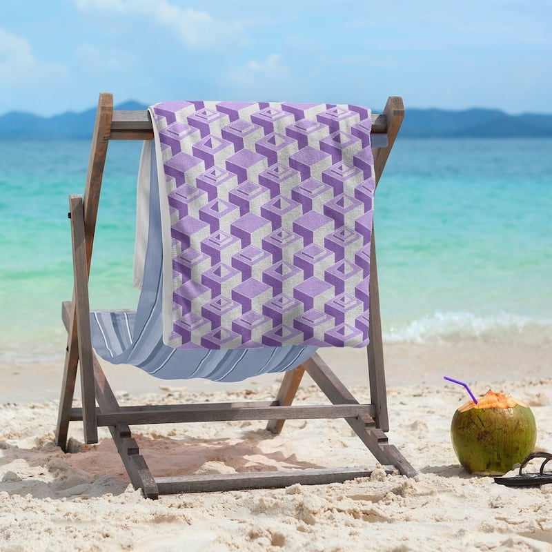 Monochrome Skyscrapers Pattern Beach Towel - 36 x 72 - Cotton - Purple