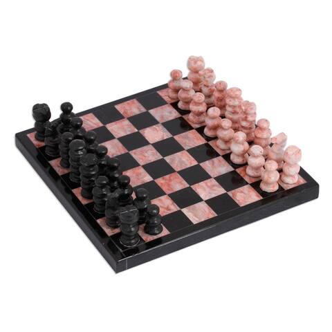 Handmade Black and Pink Challenge Small Marble Chess Set (Mexico)